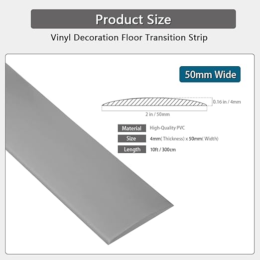 Floor Transition Strip 2" Self Adhesive Flat Vinyl Flooring Transitions Strip with Strong Backing (5cm, 10FT, Grey)