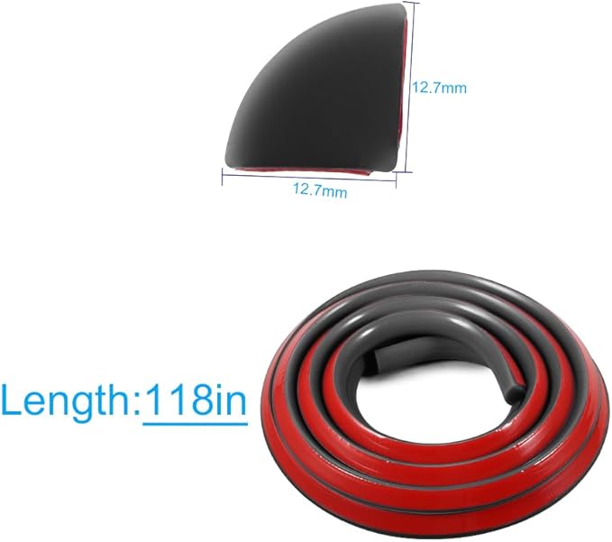 1/2 Inch Flexible Quarter Round Molding, 9.8Ft Trim Molding with Self Adhesive for Wall Tile Edge Floor Corner, Staircase Cabinet Tub (Black)