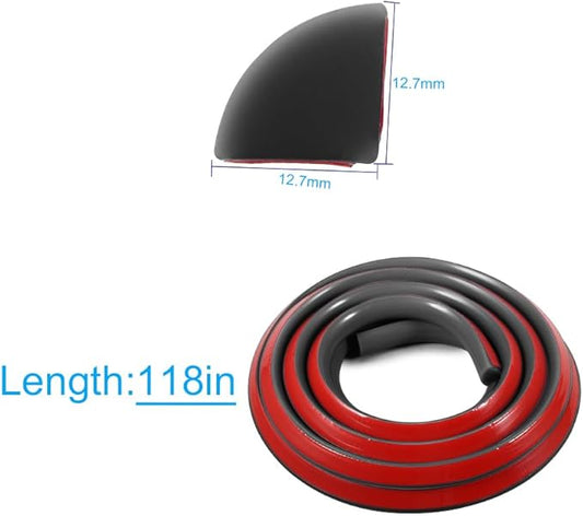 1/2 Inch Flexible Quarter Round Molding, 9.8Ft Trim Molding with Self Adhesive for Wall Tile Edge Floor Corner, Staircase Cabinet Tub (Black)