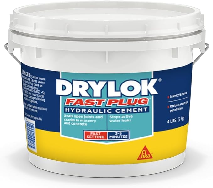 UGL DRYLOK Fast Plug Hydraulic Cement, 4 lb – Stops Water Leaks Instantly, Sets in 3-5 Minutes, Ideal for Masonry Cracks, Gray