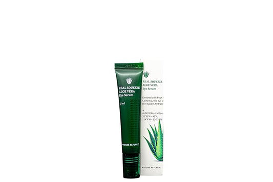 Nature Republic Real squeeze aloe vera Eye Serum-Under eye dark circles roller for puffy eyes aftersun cooling Moisturizing & Hydrating Glow, korean beauty skin care for all skin types 15ml