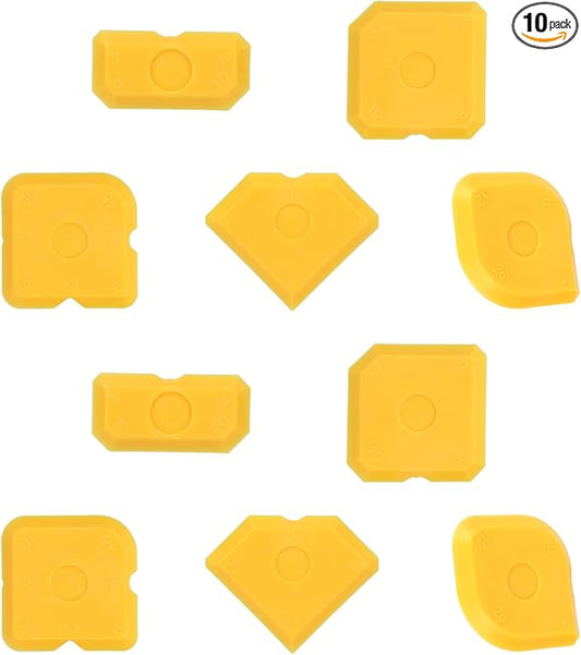 Tinoaly 10pcs Silicone Cramer Spreader Caulking Tool Kit, Sealant Profiling Finishing Smoothing Tool Caulk Remover Grout Scraper Mastic Applicator for Kitchen Bathroom Floor Window Sink (Yellow)