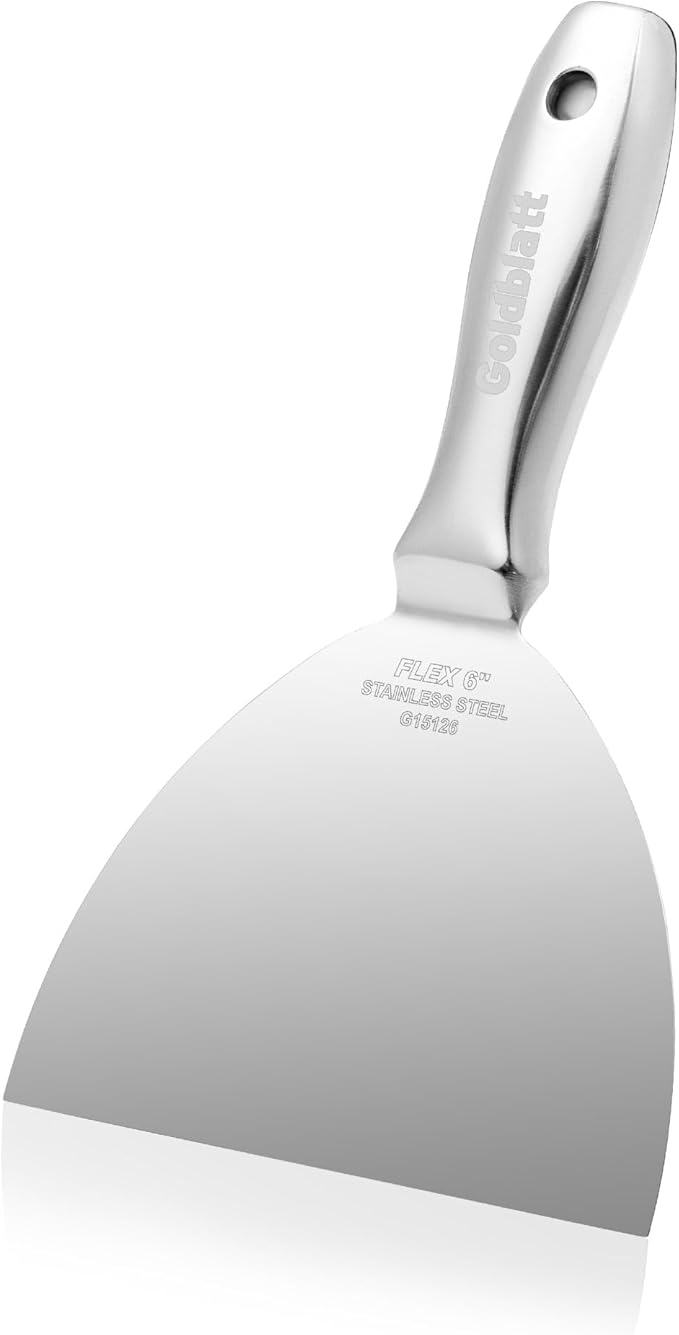 Goldblatt 6" Putty Knife, One-Piece Paint Scraper Tool, All Stainless Steel Joint Knife with Flexible Blade, Seamless Design, Metal Ergonomic Handle - for Drywall Repairing, Finishing and Scraping