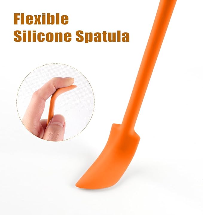 Silicone Spatula Set (6Pcs) - Mini Scraper Tool for Beauty & Food （Reach Every Last Drop - Multi-Size Spatulas for Makeup Jars, Lotion Bottles & Kitchen Containers） (Orange)