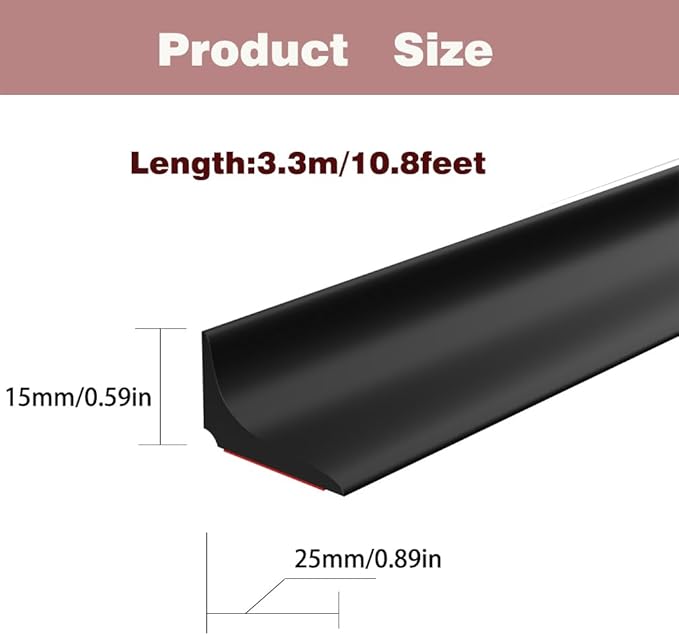 Water Dam Silicone Waterproof Barrier Bathroom and Kitchen Water Strip Coving Edging Strip（Black-3.3m）