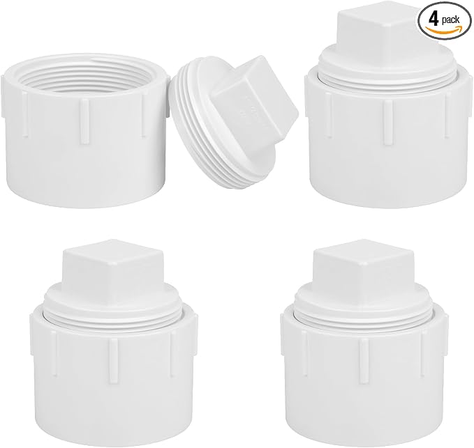 4Pack 2" PVC DWV Female Adapter with Plug Pipe Fitting SCH40 2" PVC DWV Flush Female Sewer Cleanout Cap Cover for pipe, Drainage Piping System, RV