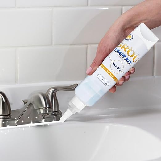 17.64 oz Tile Grout Repair Kit - Grout Filler, Fast Drying Sealer Waterproof Paint with Silicone Trowel Scraper, Restore & Renew Bathroom Shower Kitchen Floor Tile Joints, Line, Gaps (White)