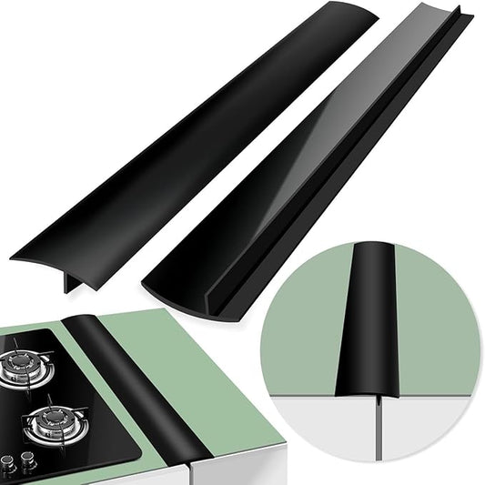 2 Pack Flexible Kitchen Stove Gap Covers, Silicone Gap Fillers Between Counter and Stovetop,Washer, Oven, Dryer, Easy to Wipe, Food grade silicone material (Black,25in)