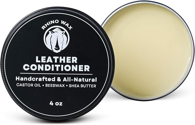 Rhino Wax - Leather Conditioner (4oz) - Trusted Conditioners for Boots, Furniture, Shoes, Purses - Easy Use Applicator - Hydrates, Rejuvenates, Protects - Natural Ingredients - USA Made