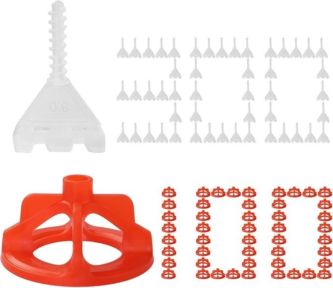 DGSL Tile Leveling System 1/8", 300 Pcs Tile Spacers and 100 Pcs Red Cap, Tile Spacers Leveling System for Professional Ceramic Tile and Stone Installation, Precision Gap Control