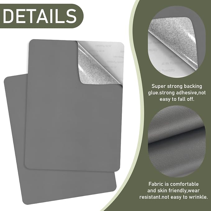 SYLVASS Self Adhesive Leather Repair Patches for Couch, Sofas, Furniture, Car Seats, Office Chairs, Pack of 2 Light Grey