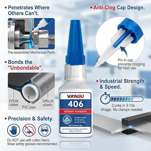 406 Instant Adhesive Super Glue Clear High Strength Rubber & Plastic Bonder 20g 12 Pack