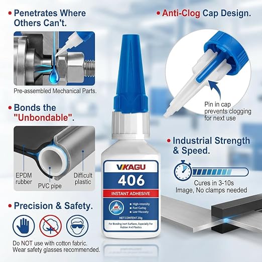 406 & 495 Super Glue Instant Adhesive 20g Suitable for Plastic Rubber,for Flexible and Porous Materials 2 Pack