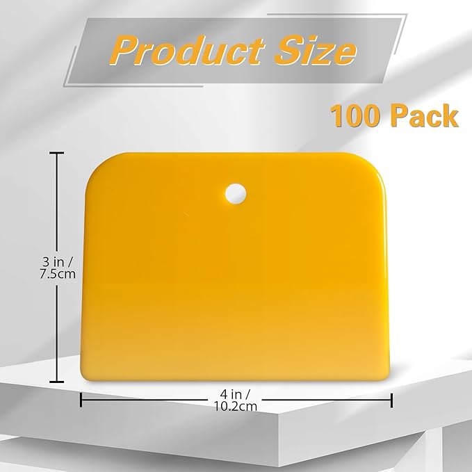 Body Filler Spreaders (Pack of 100) - 4 Inch Yellow Reusable Auto Body Plastic Filler Spreader Tool for Automotive Body Applying Fillers, Putties, Glazes, Caulks - Autobody Paint Repairs