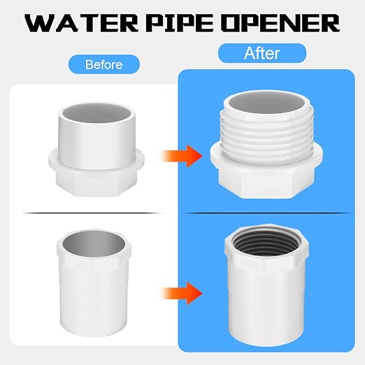 3 Pcs Pipe Thread Cutting Tool Integrated Internal & External Pipe Threading Tool Electric Drill Compatible PVC Tube Threader Kit, 1/2", 3/4", 1'' Tube Sizes Rethreading Kit(3 Sizes, Silver)