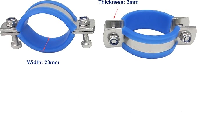 Stainless Steel Heavy Duty Flat Band Pipe Clamp with Rubber Cushion, Multipurpose Rigid Hose Clamp Bracket ID 45mm, Pack of 2