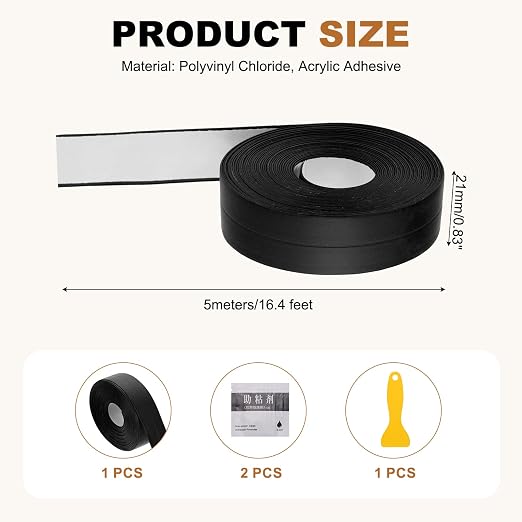 uxcell Caulk Tape Waterproof, 0.83 Inch x 16.4 ft Self-Adhesive Sealant Sealing Strip Caulking Sealant Tape PVC with Tool for Kitchen Sink Toilet Bathroom Bathtub Floor, Black