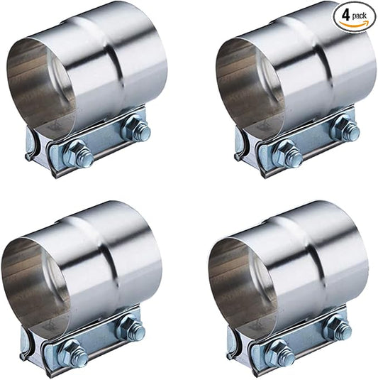 2.5 Inch Exhaust Clamps 4 Packs,2 1/2in Lap Joint Band Clamp 304 Stainless Steel for Muffler Pipe Repair,Catalytic Converters