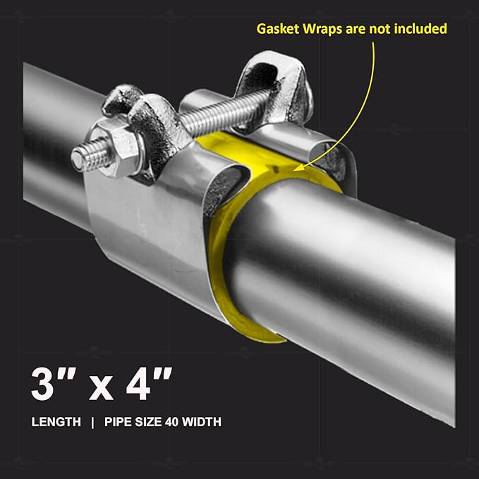 Highcraft Pipe Repair Clamp 4'', IPS Single Bolt, 3” Long, Stainless Steel (5 Pack)