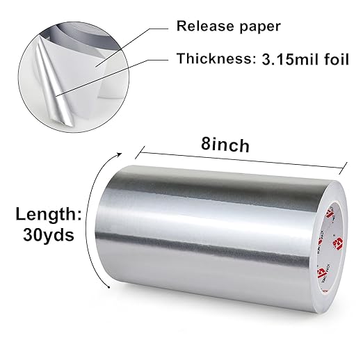 BOMEI PACK Aluminum Foil Tape,Heavy Duty Metal Foil Tape,High Temperature Silver Duct Tape,Perfect for Sealing & Patching,HVAC,Air Ducts,Insulation and Metal Repair (8 Inch)
