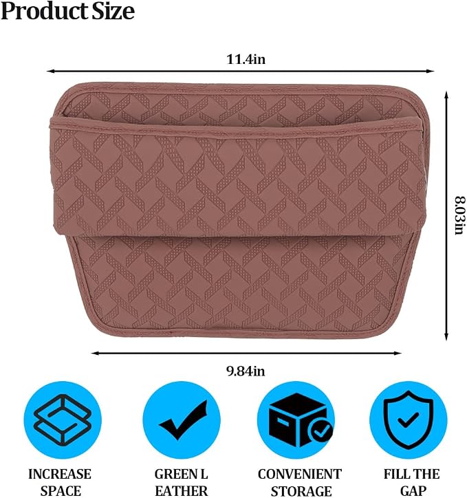 Car Seat Gap Filler Organizer, Leather Console Side Gap Filler Storage Box for Storing Phones Keys, No-Drop Automotive Seat Crevice Blocker Organizer, Universal for Truck SUV Sedan (Brown)