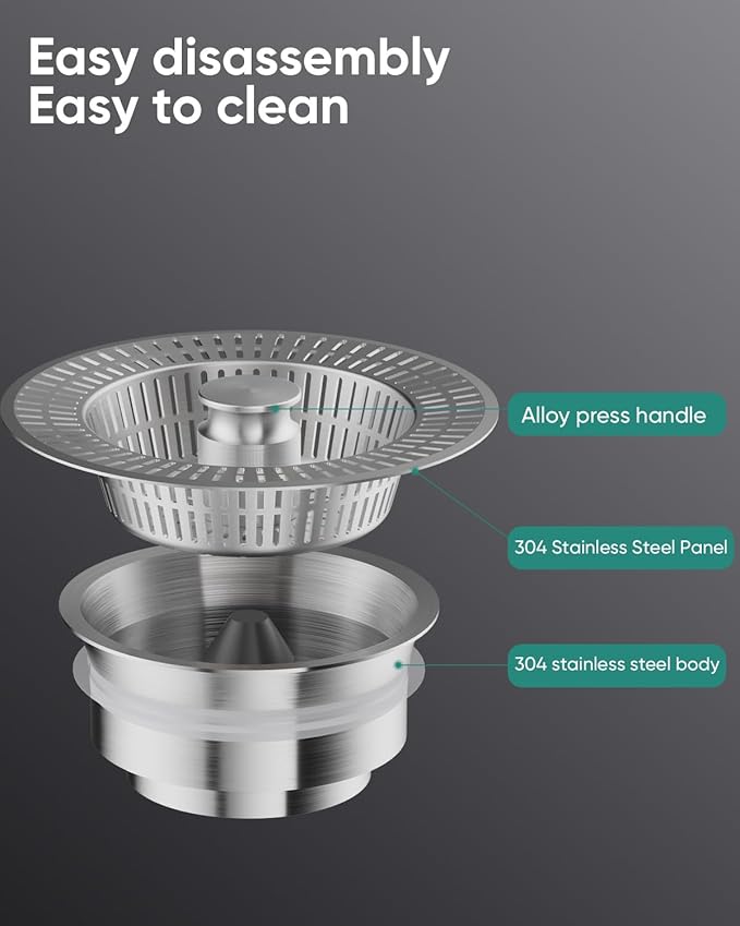 Kitchen Sink Drain Strainer and Stopper Combo, 3 in 1 Stainless Steel Pop-Up Sink Stopper & Drain Strainer for Standard Drains, Ideal Sink Protectors for Kitchen Sink