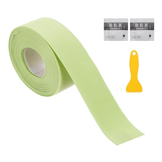 uxcell Caulk Tape Waterproof, 0.83 Inch x 10.5 ft Self-Adhesive Sealant Sealing Strip Caulking Sealant Tape PVC with Tool for Kitchen Sink Toilet Bathroom Bathtub Floor, Green