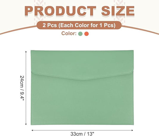 PATIKIL 2Pcs PU Leather A4 File Folder, Document Holder Envelope Waterproof Napa Texture Filing Organizer Portfolio Folder Case with Magnetic Snap Closure for Home Office, Green, Orange