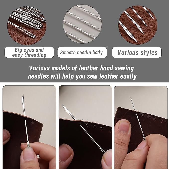 TLKKUE Strong Upholstery Repair Waxed Thread Kit, 273 Yards Upholstery Thread Sewing Needle Straight Awl, Heavy Duty Wax String Sewing Kit for Leather, Shoe Canvas Carpet Stitching Crafting (White)