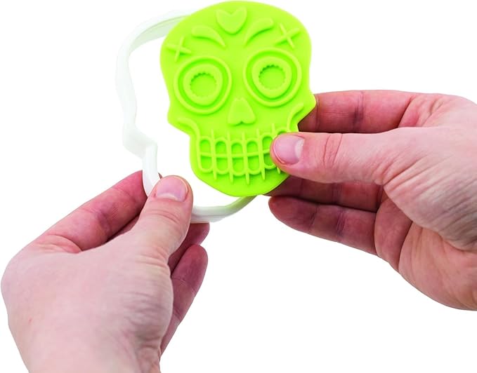 Spectrum Day of the Dead Cookie Cutter Skull Stamps Galletas Dia De Los Muertos Cookie Kit for Baking Decorating Skull Sugar Cookies, Reversible Skull Cookie Stamp Impression Designs with Cutter
