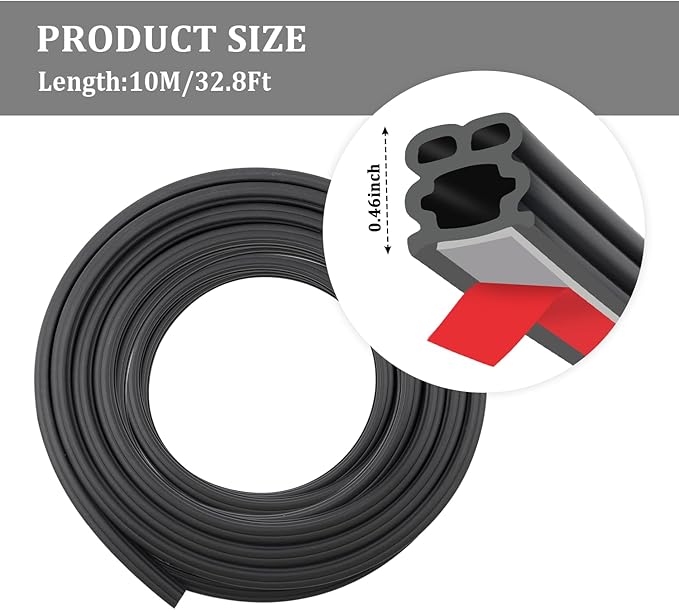 32.8Ft Car Door Seal,Thickened Rubber Automotive Weather Stripping for Hoods,Trunks,Windows,Universal Soundproof Car Weather Stripping Car Accessories for Most Car,Truck,SUV (32.8Ft)