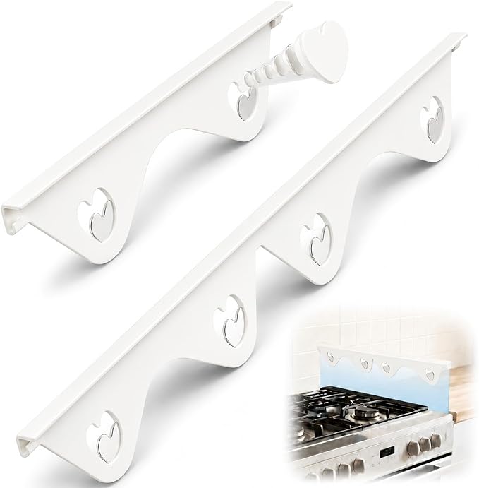 Stainless Steel Stove Gap Covers, 2 Pack Extendable Stove Gap Filler 13.8"-27.5", 0.79" Wide, Deep-Lock Heart Clips, Heat Resistant Range Trim Kit for Kitchen Counter Gaps, White