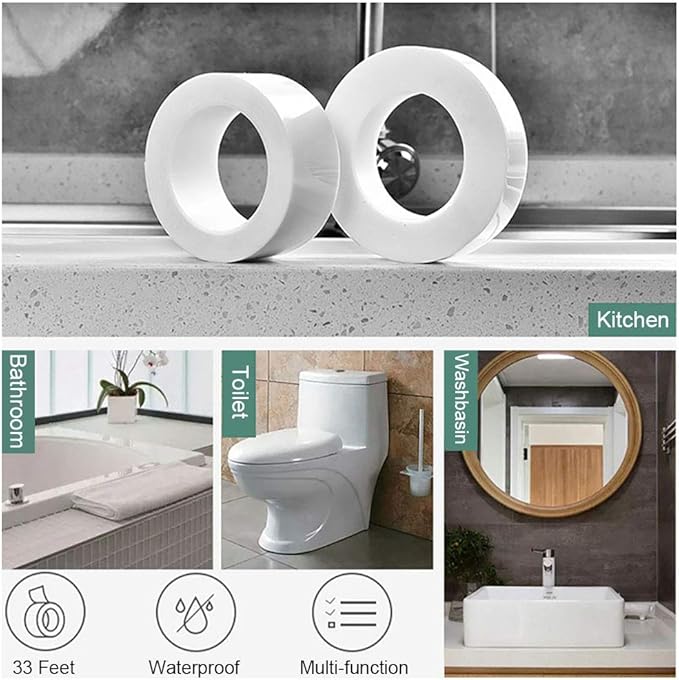 Caulk Tape Black 1.96 Inch x 33 Feet, Waterproof PMMA Caulking Strip Self Adhesive for Kitchen Sink Bathtub Bathroom Shower Toilet