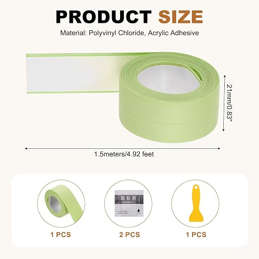 uxcell Caulk Tape Waterproof, 0.83 Inch x 4.92 ft Self-Adhesive Sealant Sealing Strip Caulking Sealant Tape PVC with Tool for Kitchen Sink Toilet Bathroom Bathtub Floor, Green