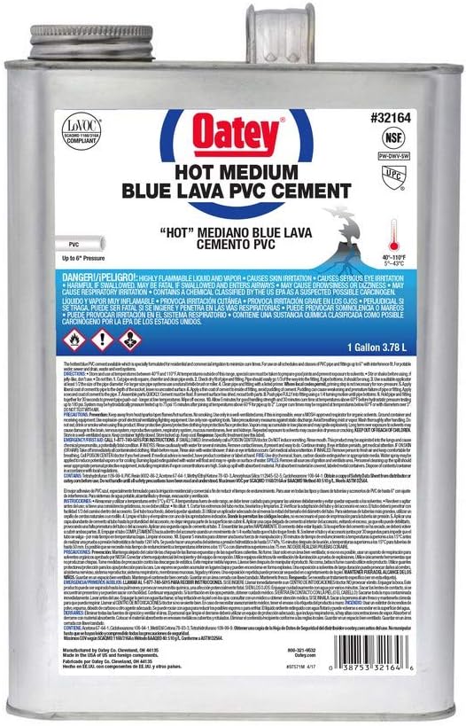 OATEY 32164, 1 GALLON. PVC BLUE LAVA HOT MEDIUM BODIED CEMENT - UP TO 6" DIAMETER
