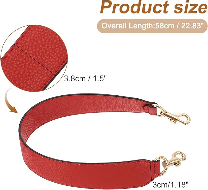 uxcell 22.83 Inch PU Leather Short Bag Strap with Clasp, Purse Handles Handbags Replacement Straps for Clutch Bag Crossbody Underarm Bags, Red, Gold Buckle