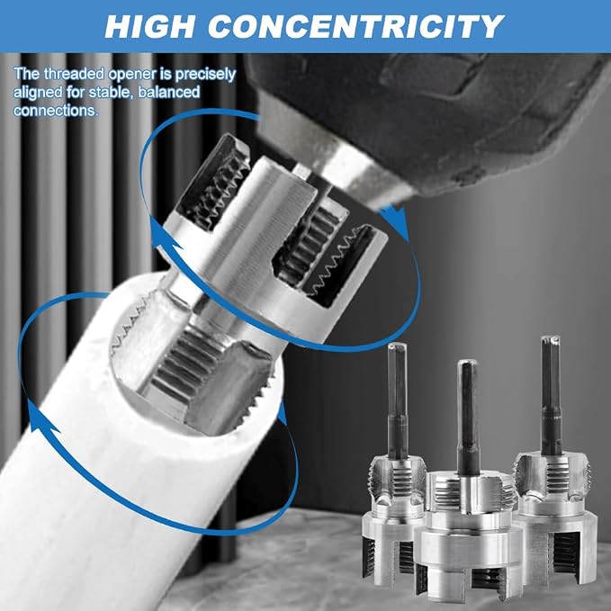 PVC Pipe Threading Tool Kit, 10Pcs Dual Internal & External Pipe Threader Set for 1/2", 3/4" & 1" Plastic Pipes, Carbon Steel Drill-Powered Tapping Tool for Plumbing, Irrigation & Home Repair