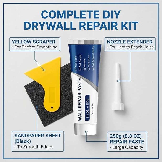 Efficient Drywall Repair Kit with Scraper, Wall Mending Agent for Holes & Cracks, Quick Drying Drywall Patch Paste Multi-Functional Kit for DIY Home Fix (2 pcs)