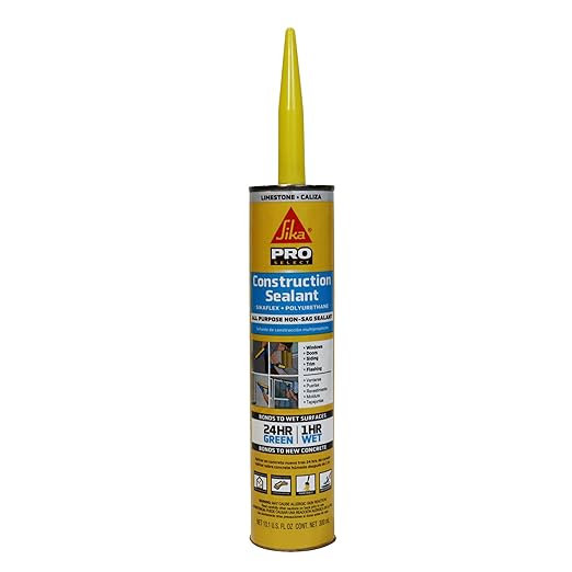 SIKA Sikaflex Construction Sealant - Limestone, Polyurethane Adhesive, Weatherproof, 10.1 oz Cartridge - Seals Joints, Cracks, Gaps in Concrete, Wood - Paintable, Durable, Flexible