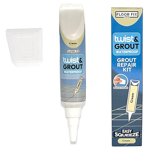 Floor-Fix Pro Twist & Grout Repair Kit – Premixed Waterproof Grout – Fast Tile Grout Reviver for Bathroom, Shower & Kitchen – Crack-Resistant (Cream, 8.8 Fl Oz)