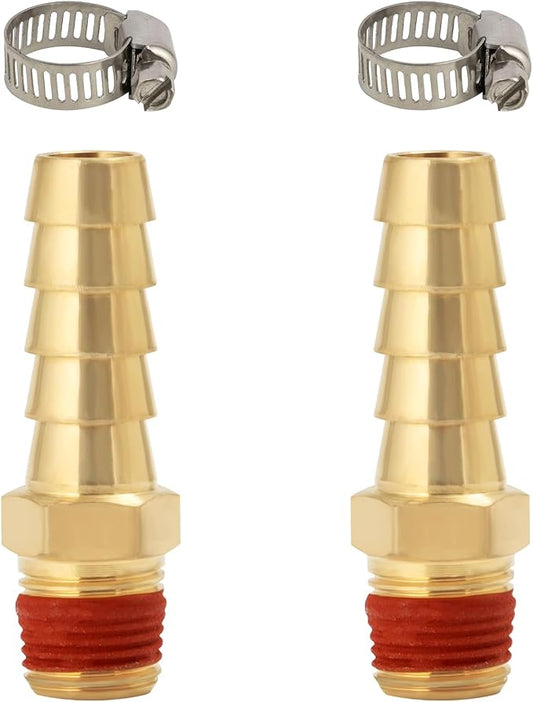 SUNGATOR 2-Pack 5/16" Barb to 1/8" NPT Air Hose Fittings, Brass Air Hose Repair Kit with Sealant, 5/16" to 1/8" NPT Male Brass Fittings, Barbed Gas Line Repair Connectors with 2 Clamps
