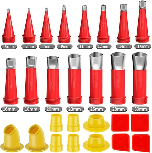 27 Pcs Caulking Finisher Kit, Reusable Caulking Nozzle Coating 15 Caulking Nozzle Applicators Caulking Tool Kit with 8 Connector Caulking Guns and 4 Grout Scraper for Bathroom Doors Windows