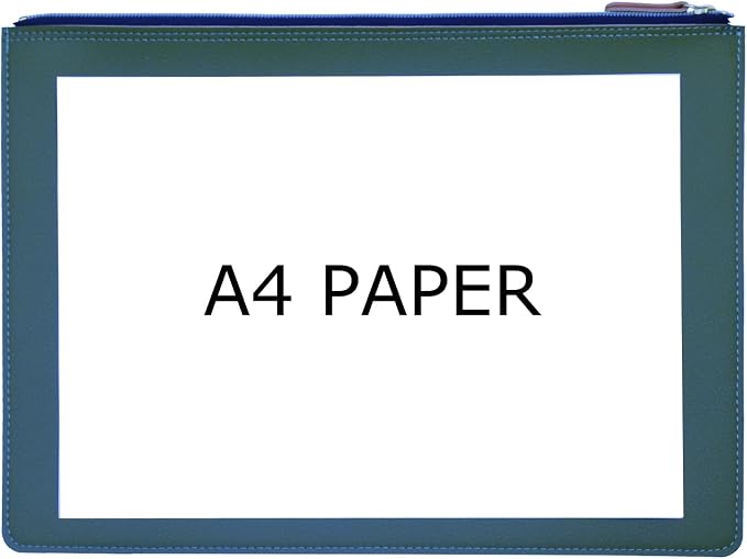 PU Leather A4 File Folder Zipper Document Holder Envelope Folder Case for Receipt Contract (Haze Blue)