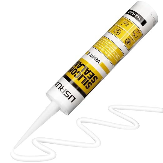 LISRUX Advanced Silicone Caulk for Window & Door, White, 15.2 fl oz Cartridge, 1 Pack - 100% Waterproof Silicone Sealant Indoor Outdoor Caulking, UV Resistant, Stronger Adhesion, Shrink & Crack Proof