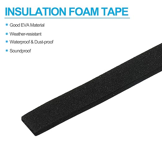 PATIKIL 3/8"W x 1/8"T x 16.4Ft EVA Black Single Sided Foam Tape, 2Pcs Multipurpose Weather Stripping Foam Sealing Tape