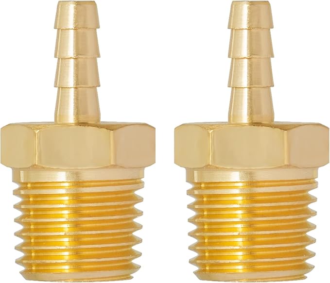 SUNGATOR Hose Barb Fittings 1/8 Inch Barb × 1/4 Inch NPT, Brass Air Hose Fittings, 1/8" to 1/4" NPT Male Air Line Repair Connector Kit, Brass Male Thread Pipe Adapter (2 Pack)