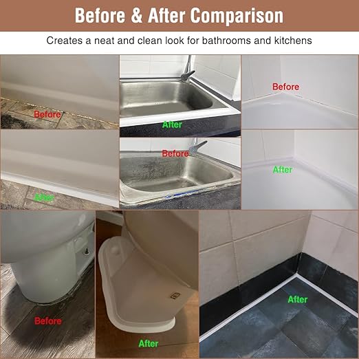White Caulk Tape Peel & Stick Waterproof Self Adhesive Sealing Tape for Bathroom Kitchen Bathtub Toilet Walls Floors Tiles Wallpaper Decor, No Mess with Glue or Caulking, Quick & Easy Fix in Minutes