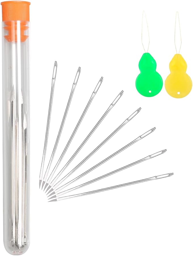 Hekisn Professional Large-Eye Triangle Leather Needles with Threaders for Hand Sewing Repair Stitching Projects (1.25 * 52mm)