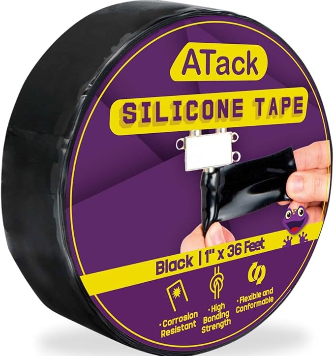 ATack Silicone Self-Fusing Tape, 1-Inch x 36-Foot (Black) Waterproof Professional Grade Weatherproof Self-Fusing Silicone Rubber Sealing Wrap Tape for Hose, Pipe, Plumbing Emergency Repair 25 Mil