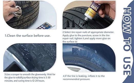 Professional Tire Repair Glue,Tire Glue sidewall,Tire Repair Rubber Nail kit,Tire Plug Glue Rubber Cement,Patch Repair kit,Tire sidewall Repair Suitable for car, Motorcycle, Jeep, Tractor (3-Box Set)